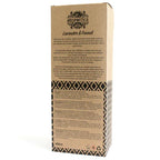 A detailed view of the back of a brown cardboard reed diffuser box. The box has printed information in multiple languages about the product, including a description of the scent, usage instructions, and safety warnings.