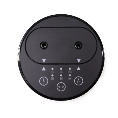 Top view of the black diffuser with touch buttons and indicators for timer and diffusion intervals.